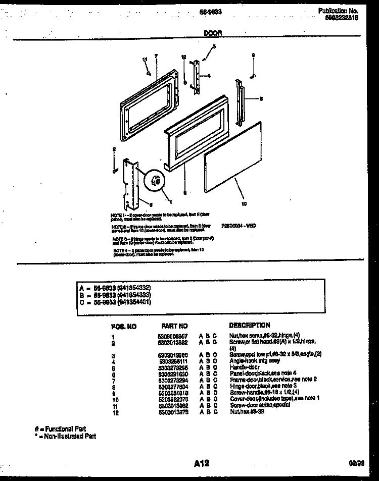 DOOR PARTS Diagram and Parts List for 56-9833-10-03  Tappan Microwave