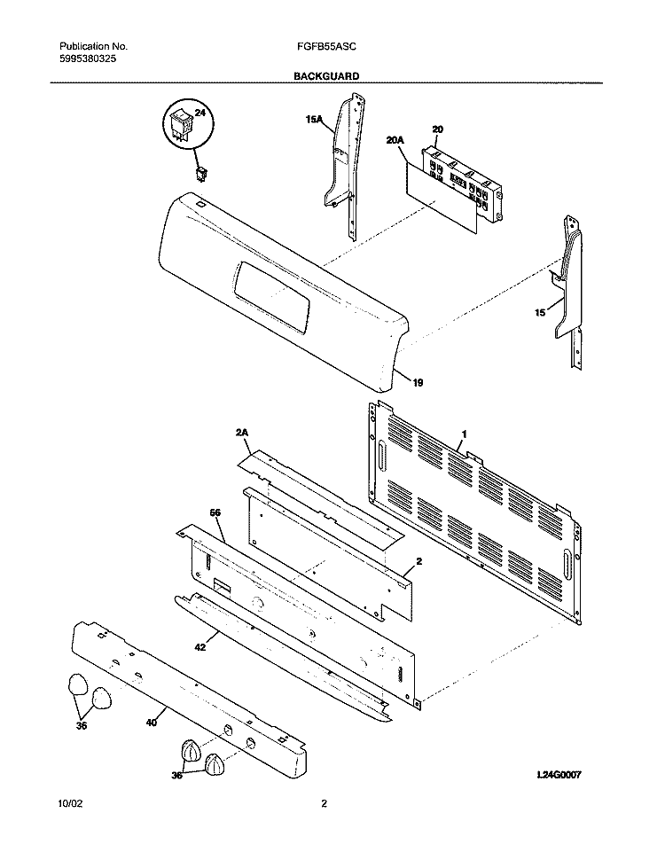 BACKGUARD Diagram and Parts List for FGFB55ASC  Frigidaire Range
