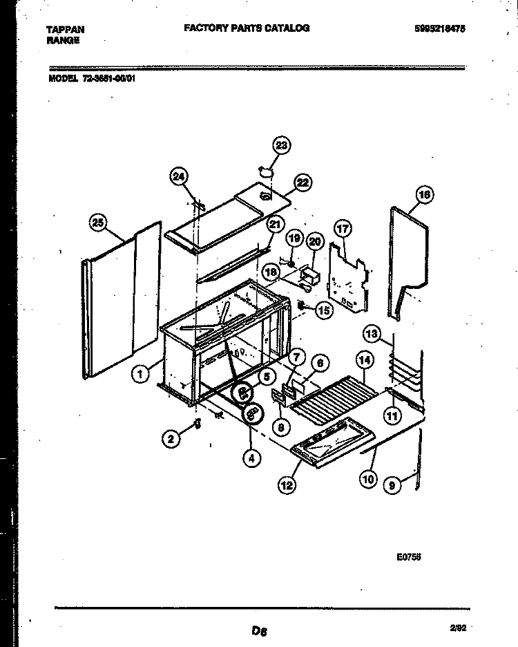 UPPER BODY PARTS Diagram and Parts List for 72-3651-23-01  Tappan Range