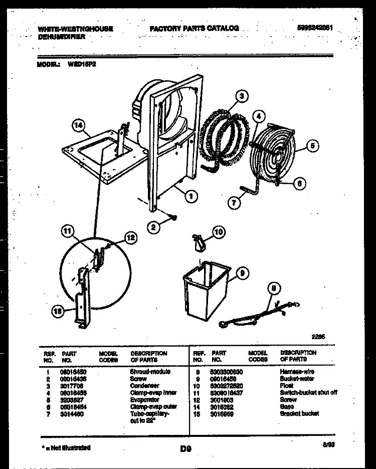 WATER AND CONDENSING PARTS Diagram and Parts List for WED15P2  Frigidaire Dehumidifier