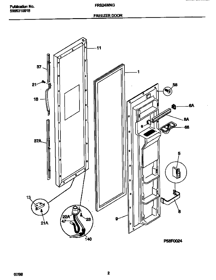 FREEZER DOOR Diagram and Parts List for FRS24WNGW0  Frigidaire Refrigerator