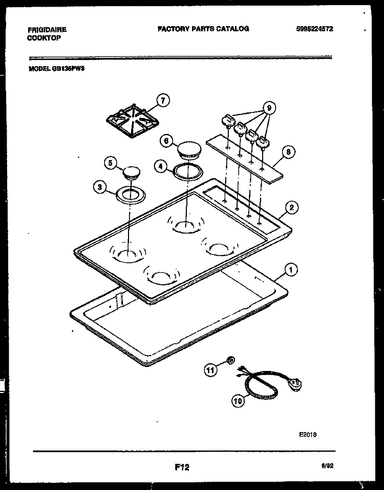 COOKTOP PARTS Diagram and Parts List for GB135FM3  Frigidaire Cooktop
