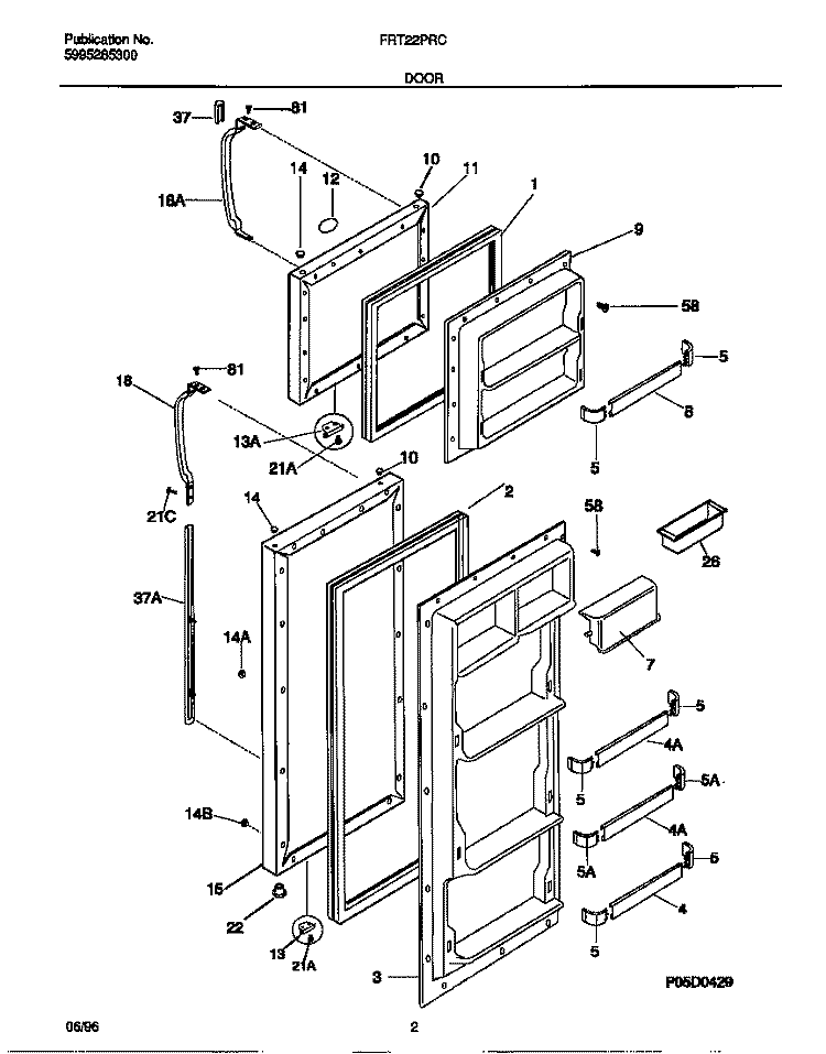 DOOR Diagram and Parts List for FRT22PRCD1  Frigidaire Refrigerator