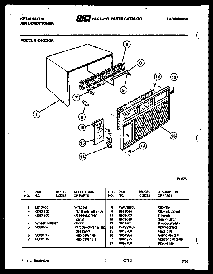 CABINET PARTS Diagram and Parts List for MH310E1QA  Kelvinator Air Conditioner