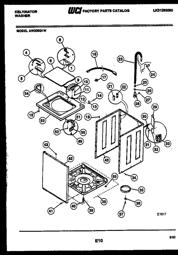 CABINET PARTS Diagram and Parts List for AW200G1W  Kelvinator Washer