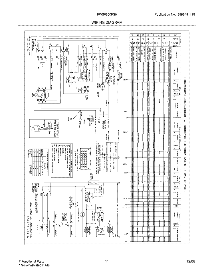 WIRING DIAGRAM Diagram and Parts List for FWS6600FS0  Frigidaire Washer