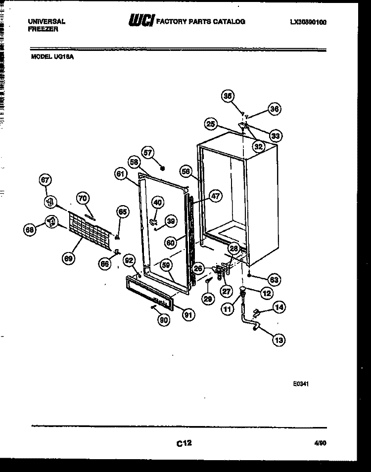 CABINET PARTS Diagram and Parts List for UG16A  Frigidaire Freezer