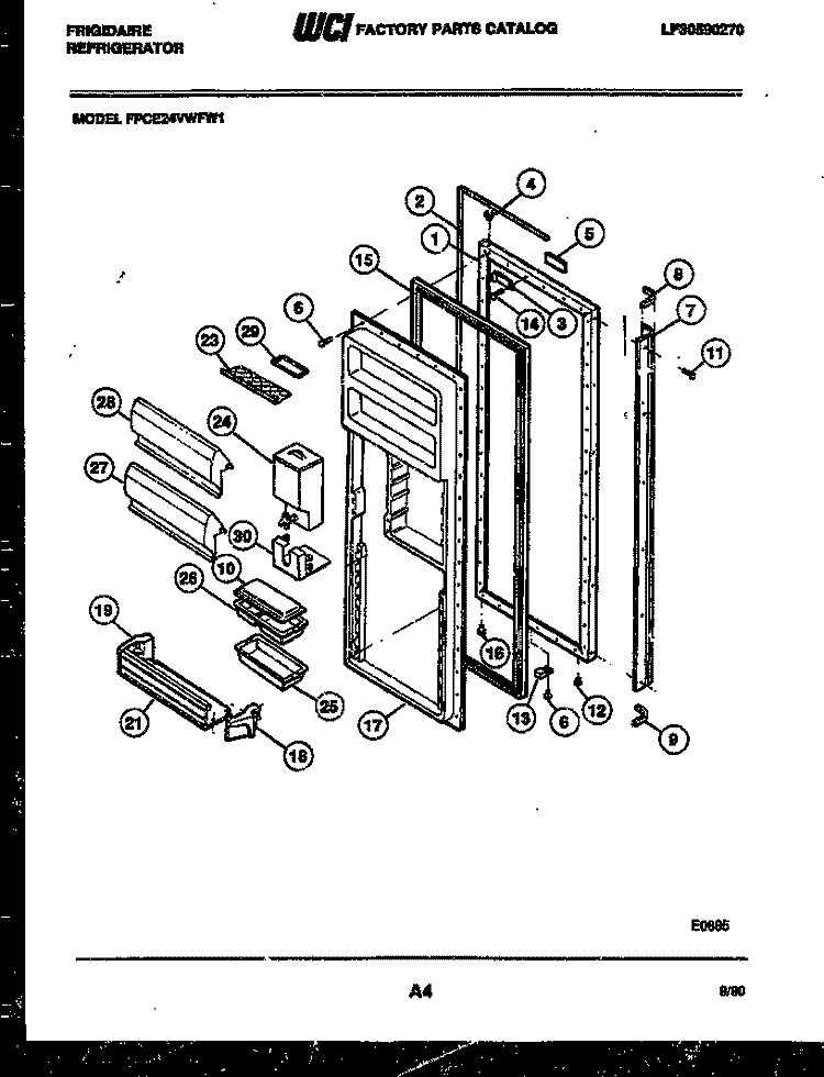 REFRIGERATOR DOOR PARTS Diagram and Parts List for FPCE24VWFA1  Frigidaire Refrigerator