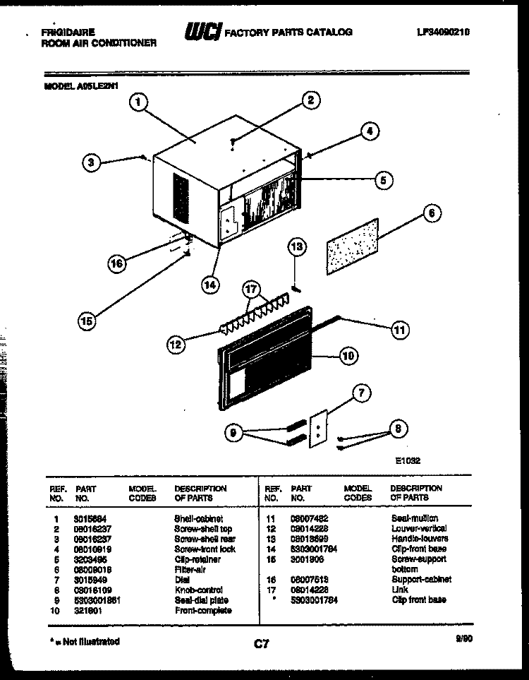 CABINET PARTS Diagram and Parts List for A05LE2N1  Frigidaire Air Conditioner