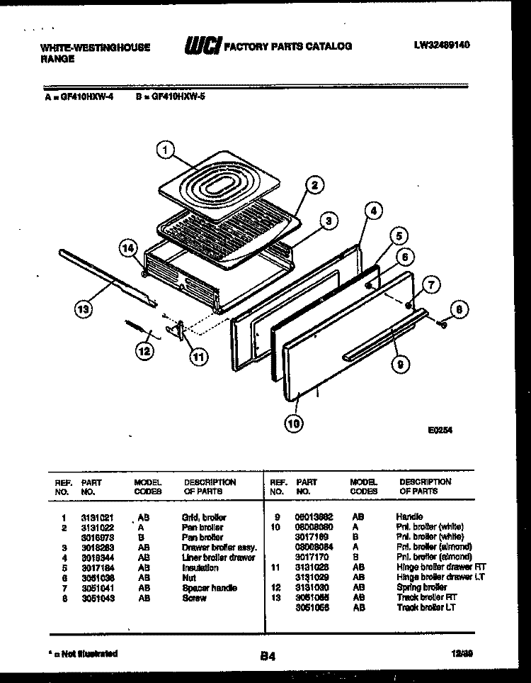 DOOR PARTS Diagram and Parts List for GF620HXD3  Frigidaire Range