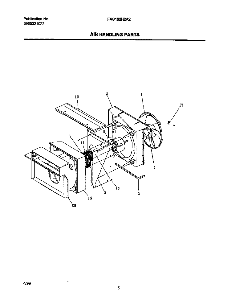 AIR HANDLING PARTS Diagram and Parts List for FAS182H2A2  Frigidaire Air Conditioner