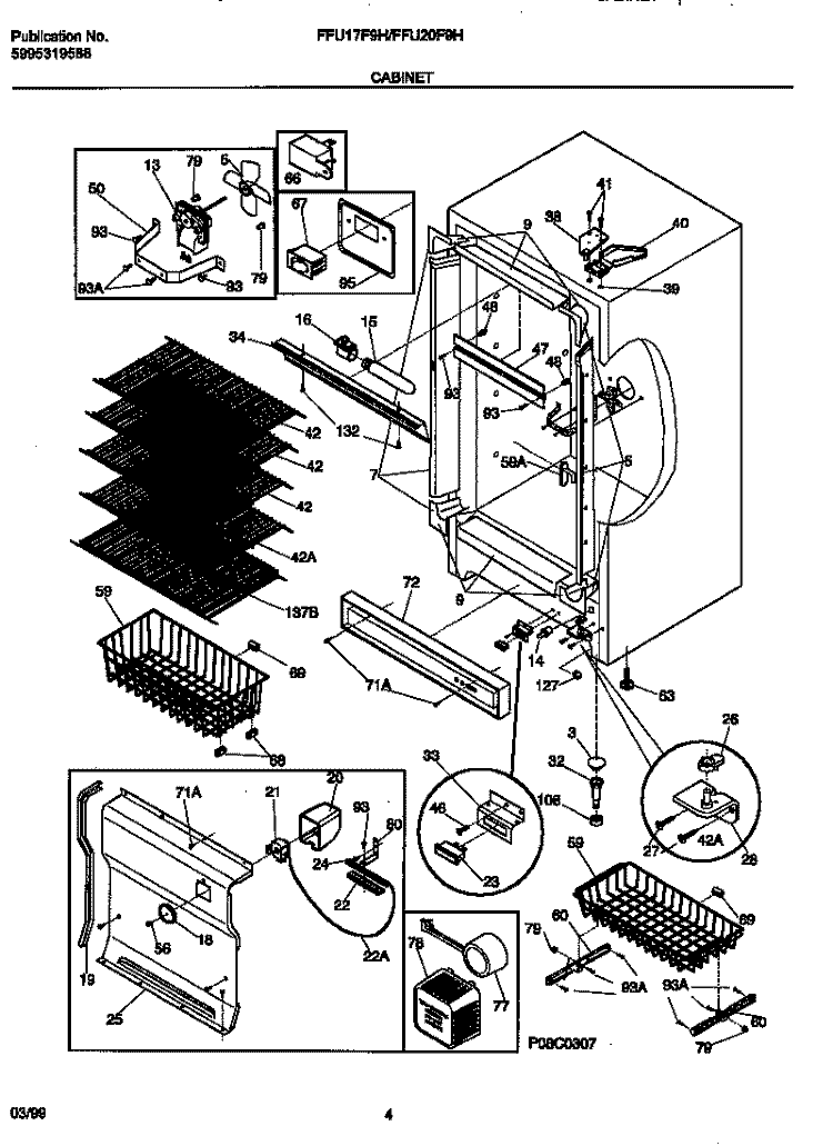 CABINET Diagram and Parts List for FFU17F9HW0  Frigidaire Freezer