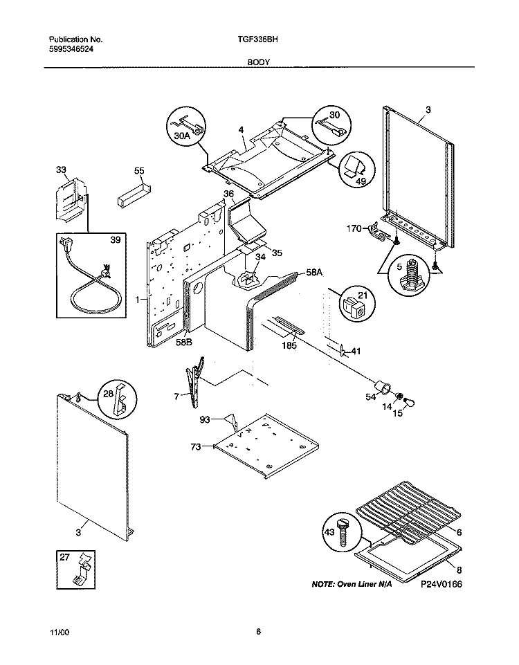 BODY Diagram and Parts List for TGF336BHDE  Tappan Range