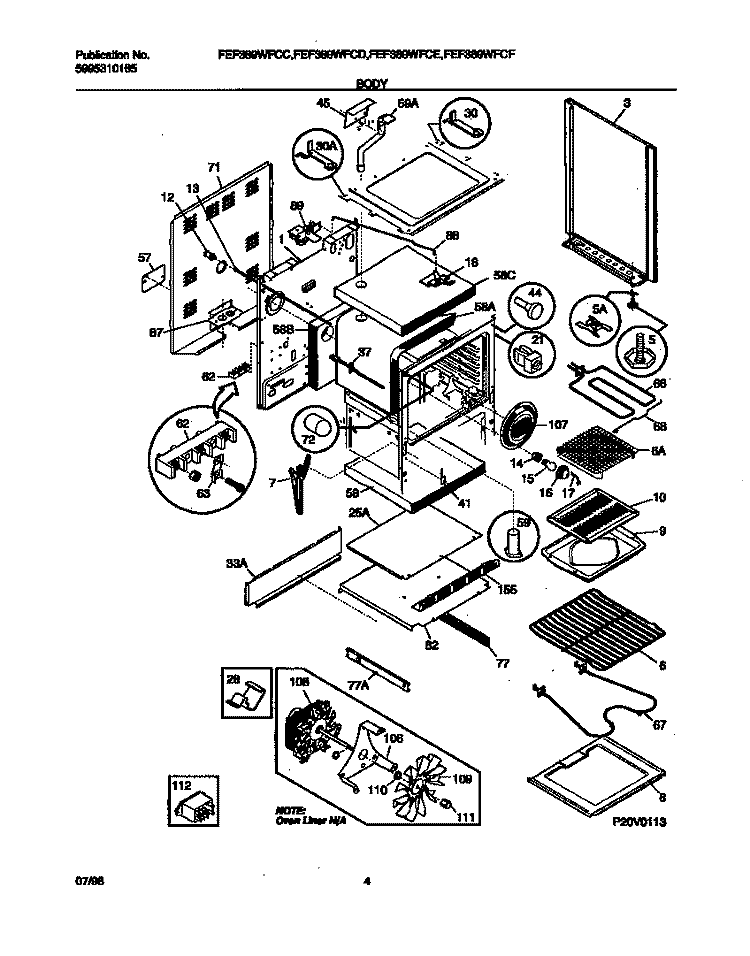 BODY Diagram and Parts List for FEF389WFCD  Frigidaire Range