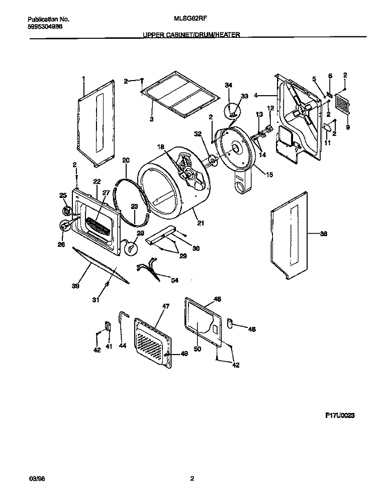 UPPER CABINET / DRUM / HEATER Diagram and Parts List for MLSG62RFW0  Frigidaire Washer Dryer Combo