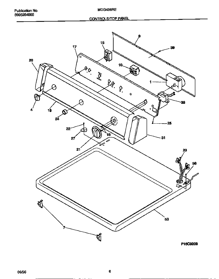 CONTROLS / TOP PANEL Diagram and Parts List for MDG436RED0  Frigidaire Dryer