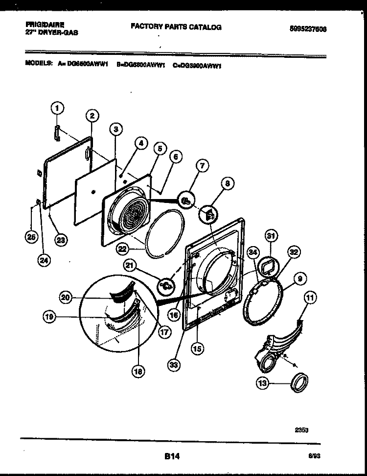 DOOR PARTS Diagram and Parts List for DG3900AWW1  Frigidaire Dryer