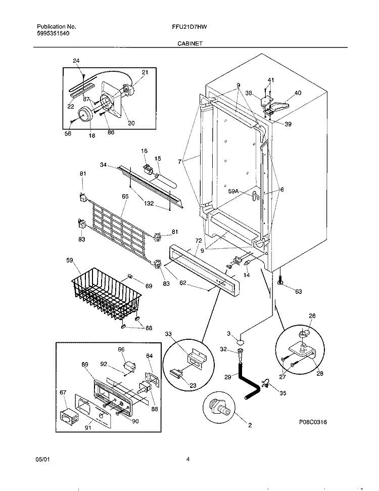 CABINET Diagram and Parts List for FFU21D7HW3  Frigidaire Freezer