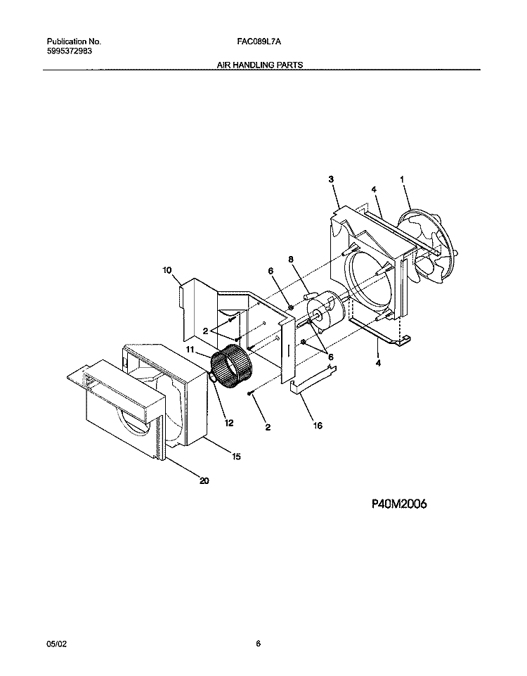 AIR HANDLING PARTS Diagram and Parts List for FAC089L7A2  Frigidaire Air Conditioner