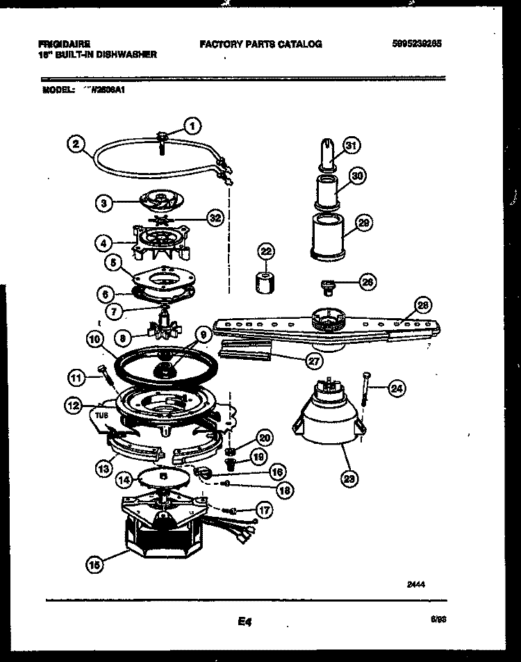 MOTOR PUMP PARTS Diagram and Parts List for DW2508A1  Frigidaire Dishwasher