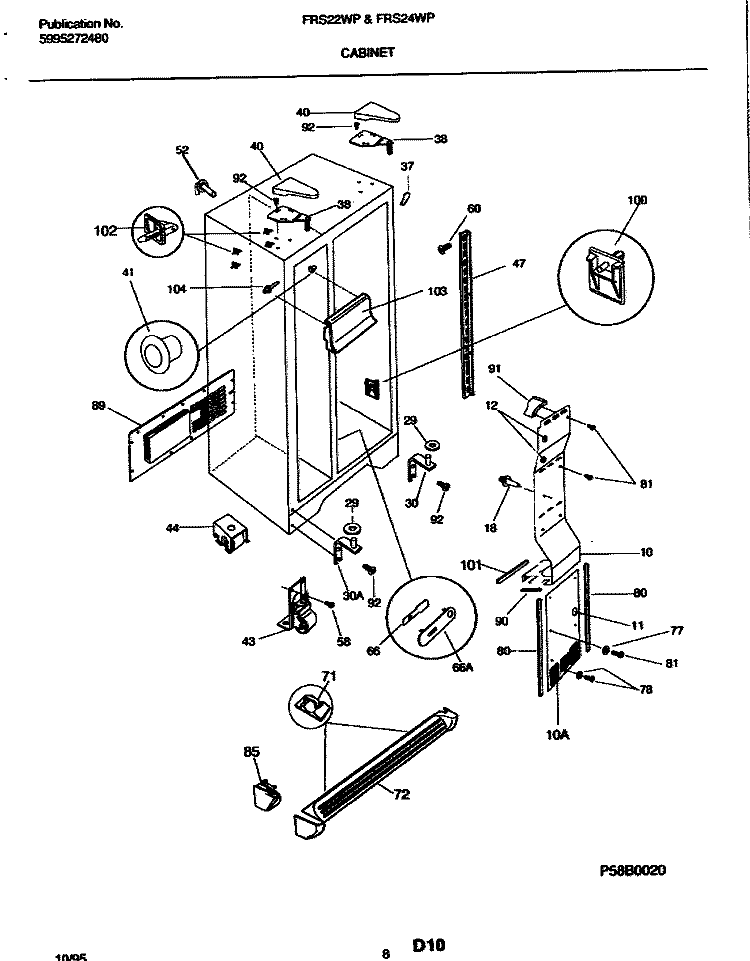 CABINET Diagram and Parts List for FRS22WPCW1  Frigidaire Refrigerator