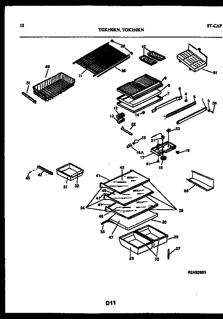SHELVES AND SUPPORTS Diagram and Parts List for TGK210KN0W  Kelvinator Refrigerator