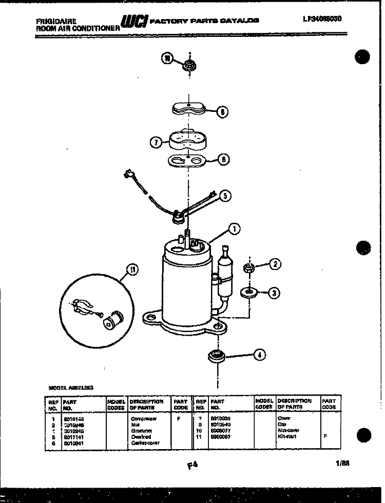 COMPRESSOR PARTS Diagram and Parts List for A05LE2E3  Frigidaire Air Conditioner
