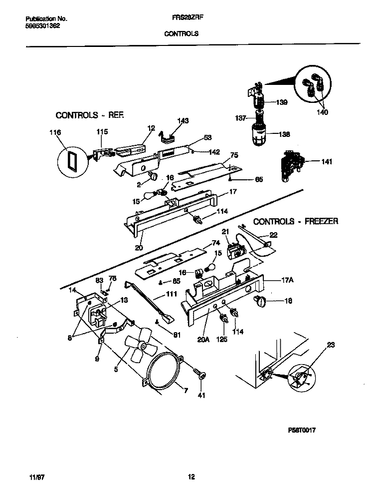CONTROLS Diagram and Parts List for FRS28ZRFD0  Frigidaire Refrigerator