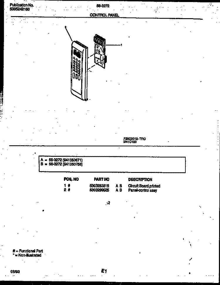 CONTROL PANEL Diagram and Parts List for 56-3272-10-02  Tappan Microwave