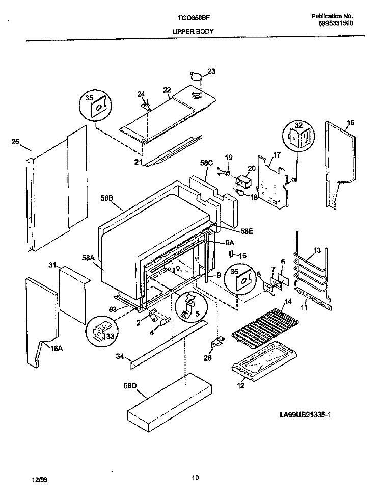 UPPER BODY Diagram and Parts List for TGO356BHW2  Tappan Range