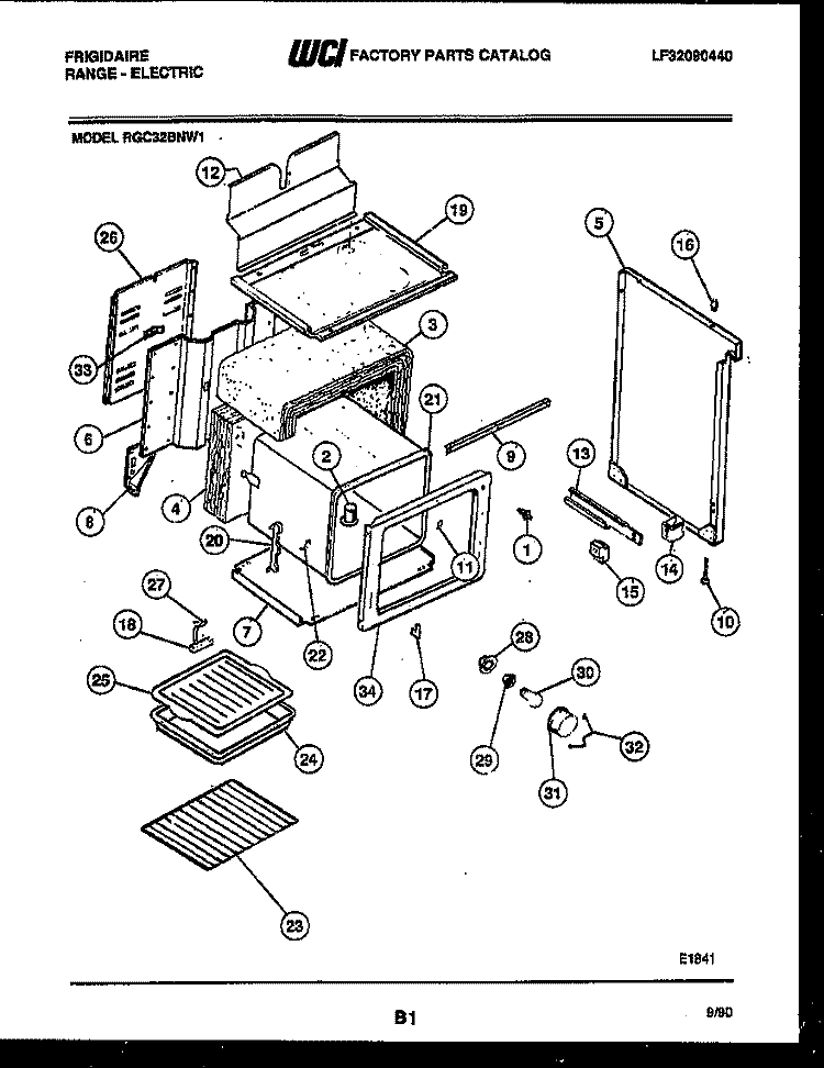 BODY PARTS Diagram and Parts List for RGC32BNW1  Frigidaire Range
