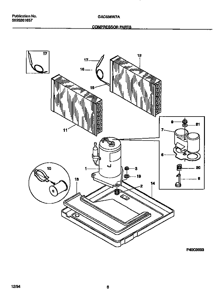 COMPRESSOR PARTS Diagram and Parts List for GAC086W7A1  Gibson Air Conditioner
