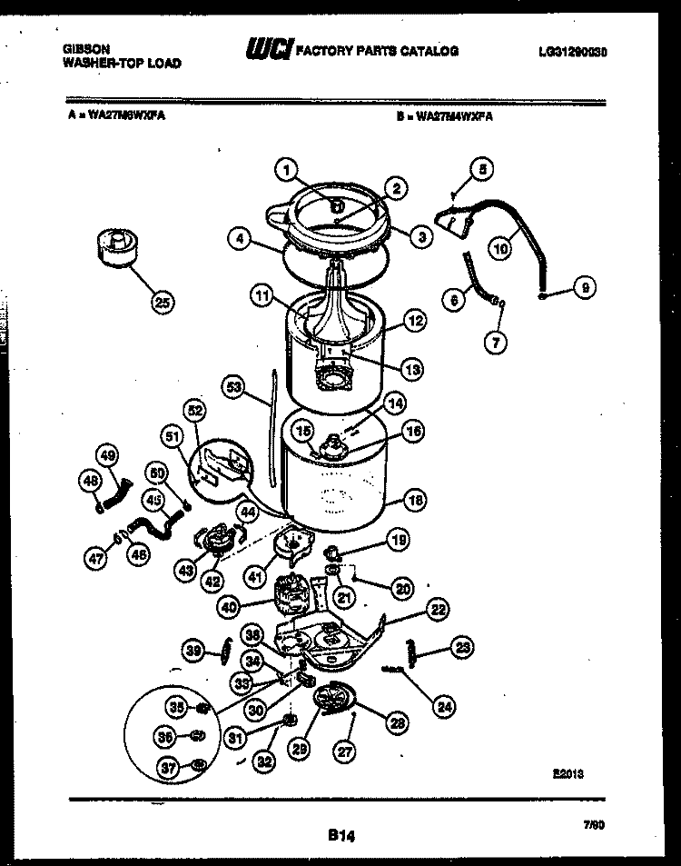 TUB DETAIL Diagram and Parts List for WA27M6WXFA  Gibson Washer