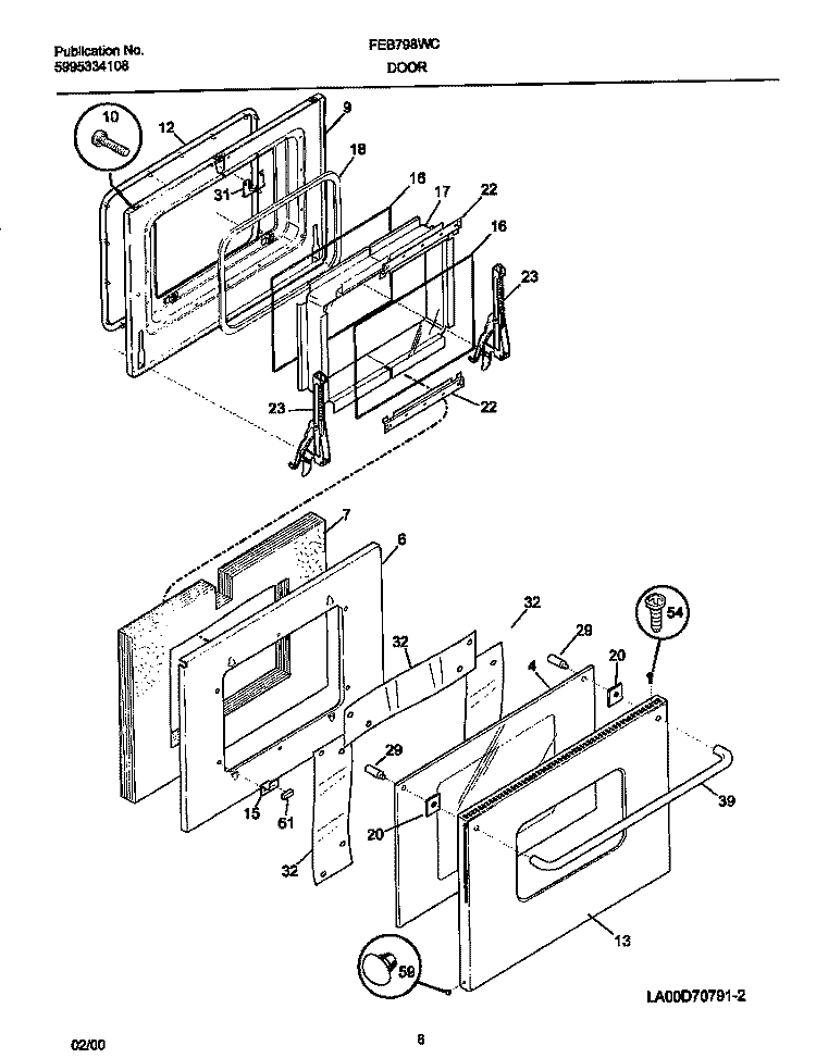 DOOR Diagram and Parts List for FEB798WCCI  Frigidaire Wall Oven