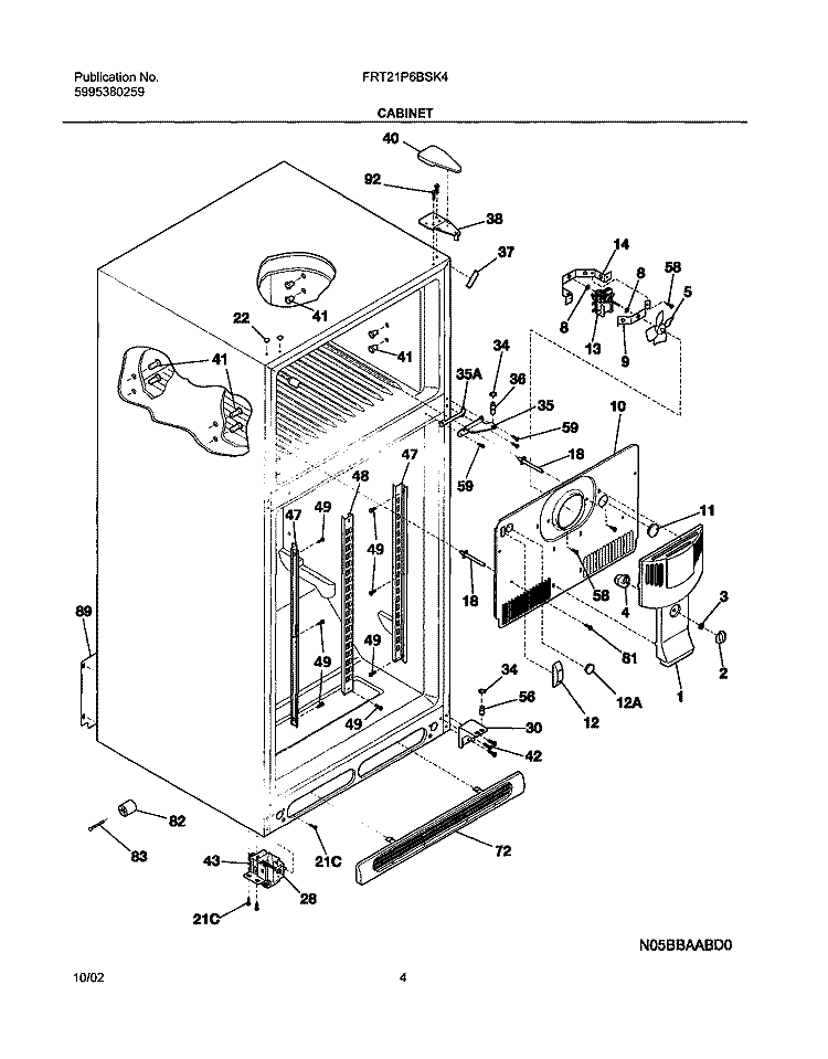 CABINET Diagram and Parts List for FRT21P6BSK4  Frigidaire Refrigerator