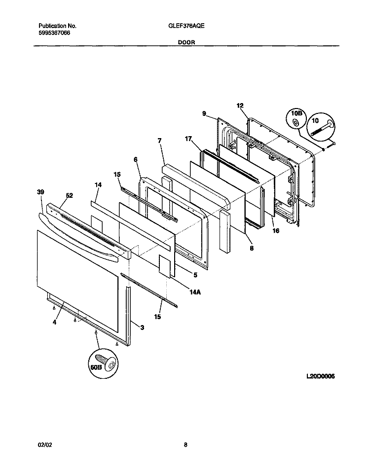 DOOR Diagram and Parts List for GLEF376AQE  Frigidaire Range