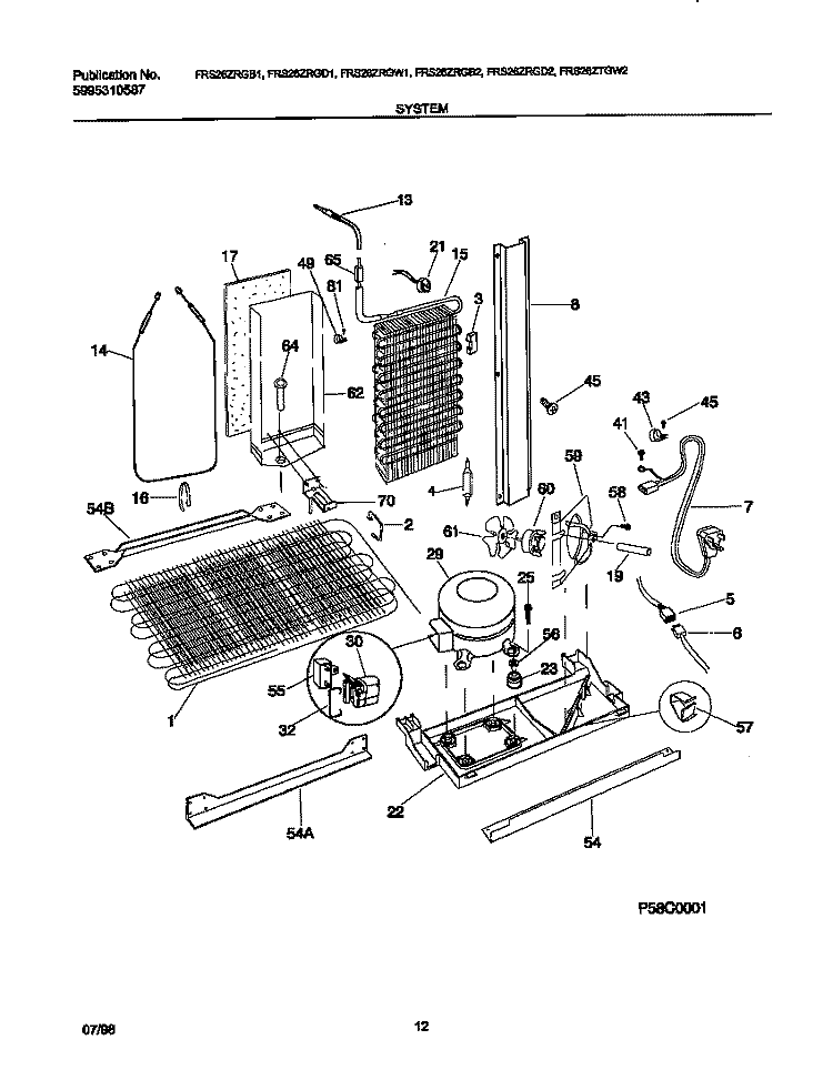SYSTEM Diagram and Parts List for FRS26ZRGW1  Frigidaire Refrigerator