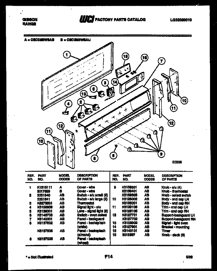 BACKGUARD Diagram and Parts List for CEC3M5WSAC  Gibson Range