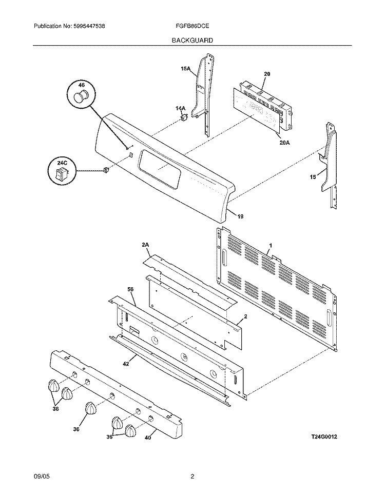 BACKGUARD Diagram and Parts List for FGFB86DCE  Frigidaire Range
