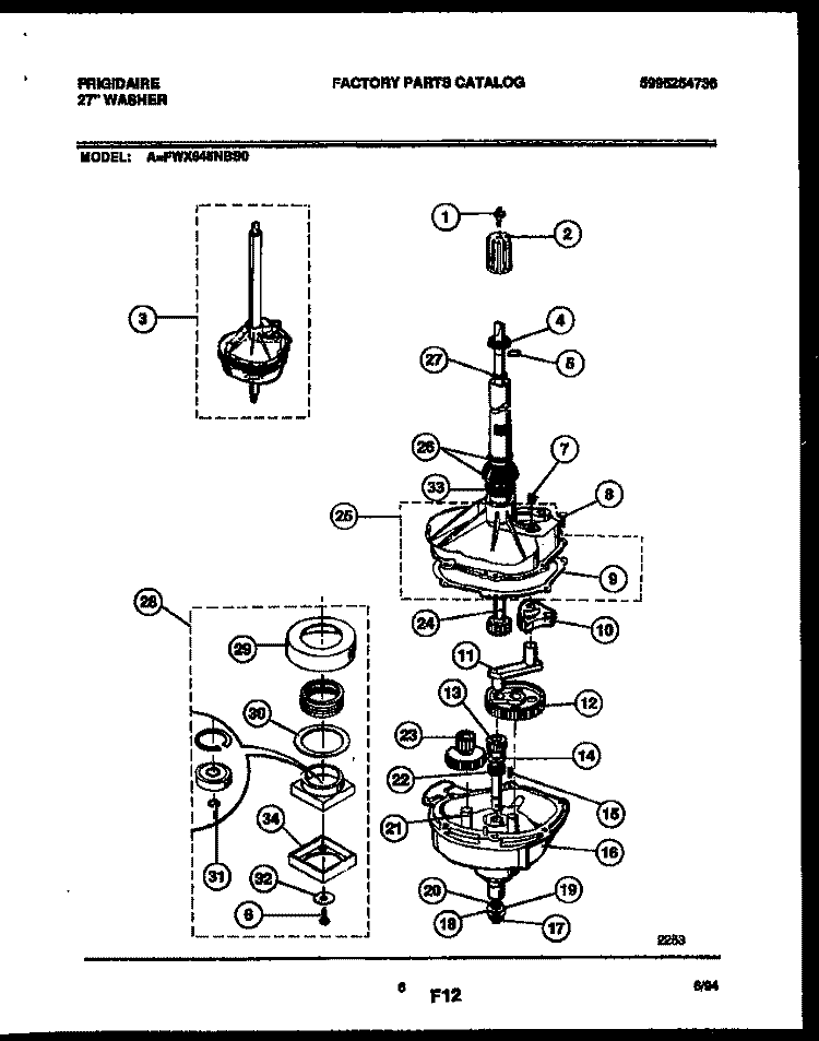 TRANSMISSION PARTS Diagram and Parts List for FWX645NBS0  Frigidaire Washer