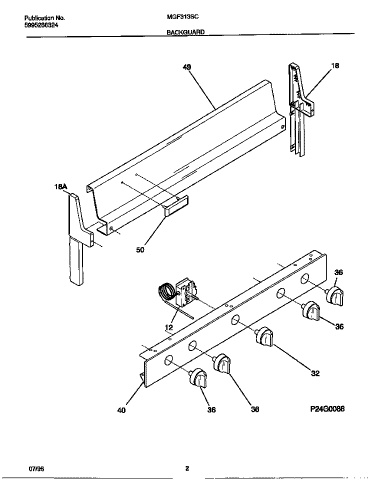BACKGUARD Diagram and Parts List for MGF313SCWC  Frigidaire Range