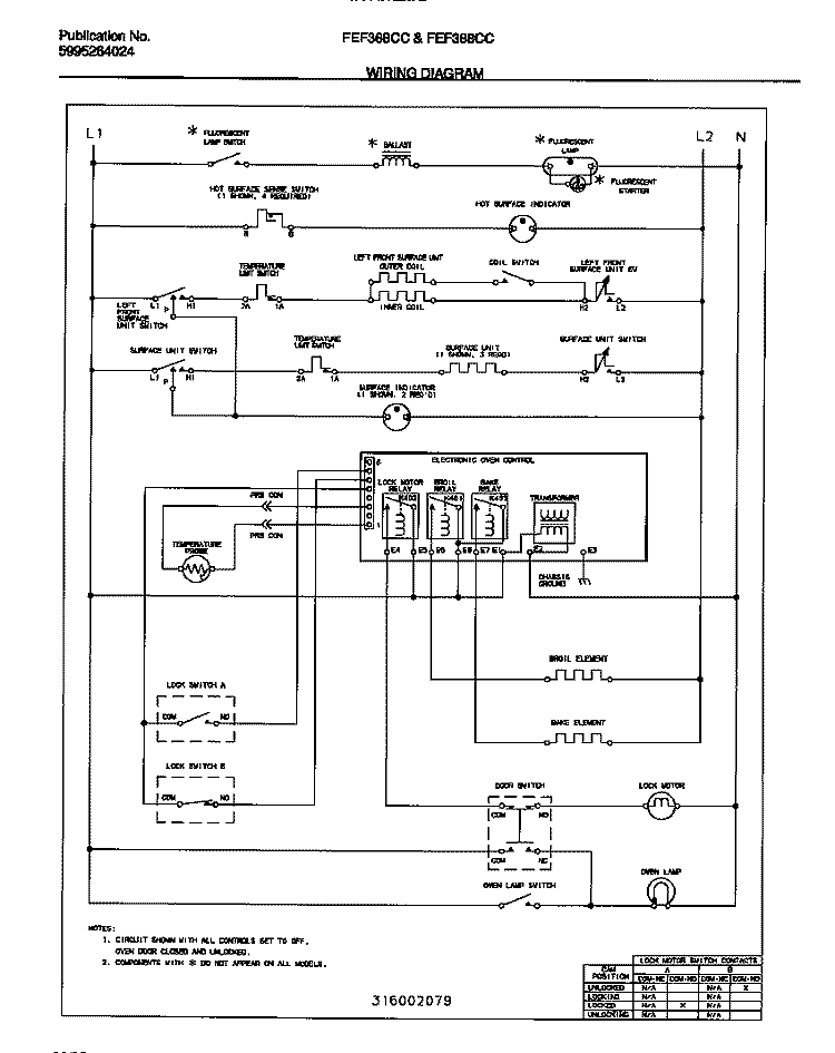 WIRING DIAGRAM Diagram and Parts List for FEF368CCSA  Frigidaire Range