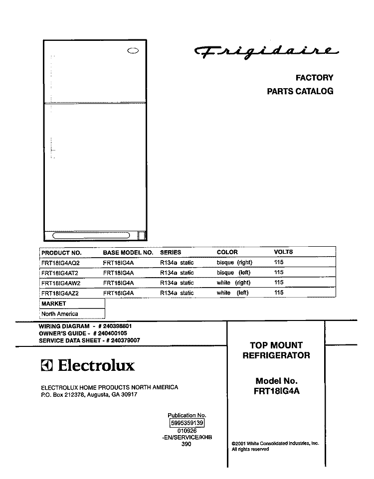 COVER Diagram and Parts List for FRT18IG4AQ2  Frigidaire Refrigerator