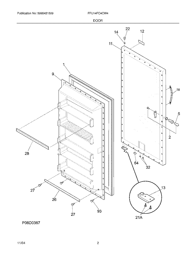 DOOR Diagram and Parts List for FFU14FC4CW4  Frigidaire Freezer