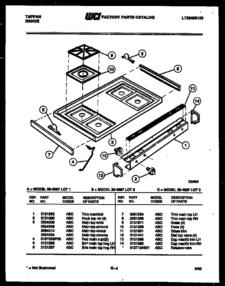 COOKTOP PARTS Diagram and Parts List for 30-4687-66-03  Tappan Range
