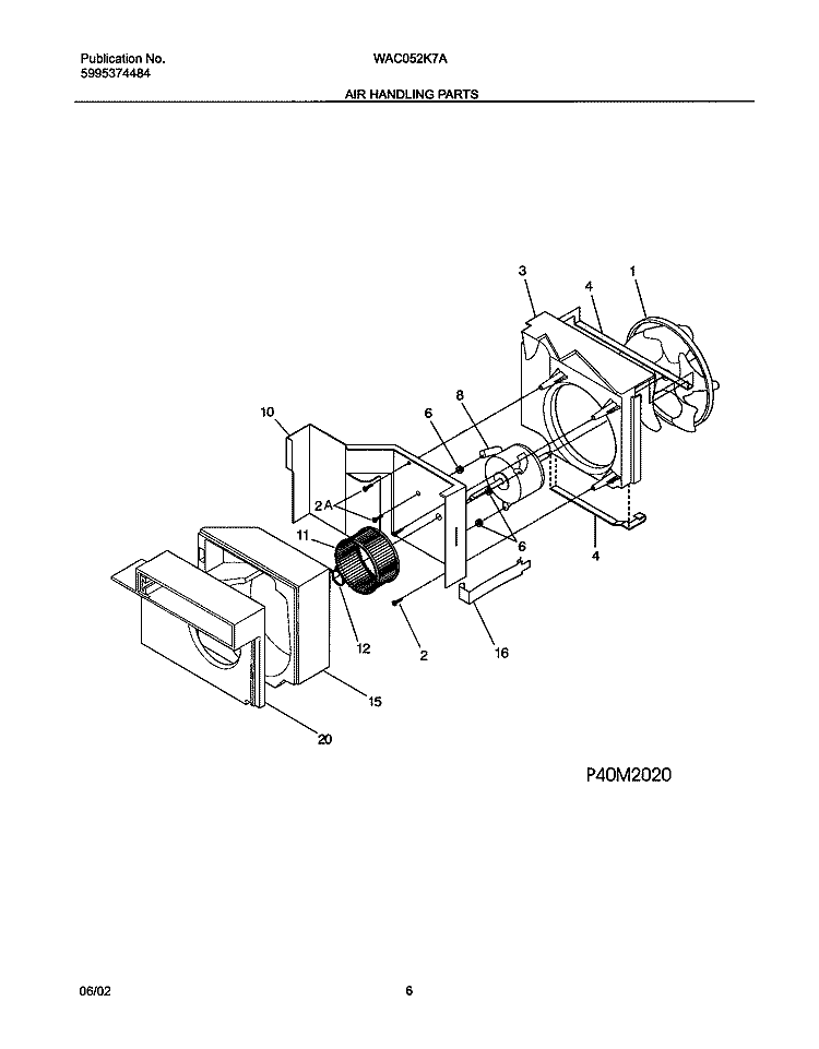 AIR HANDLING Diagram and Parts List for WAC052K7A7  Westinghouse Air Conditioner
