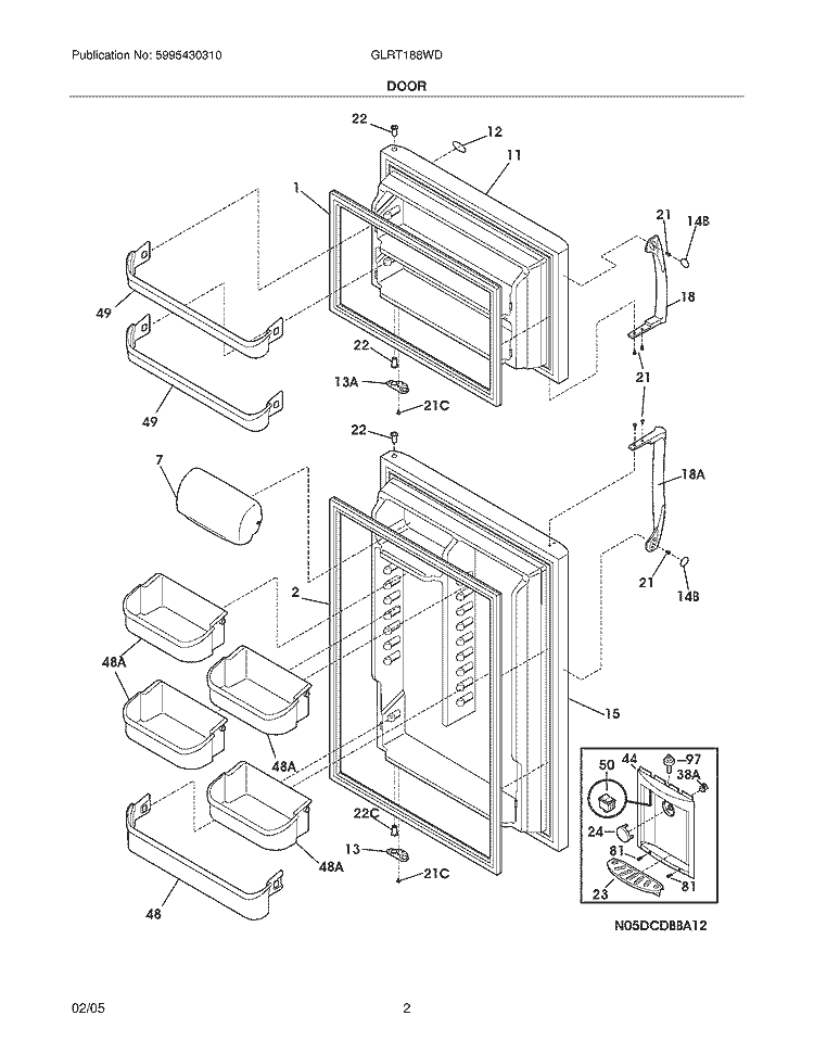 DOOR Diagram and Parts List for GLRT188WDZ0  Frigidaire Refrigerator