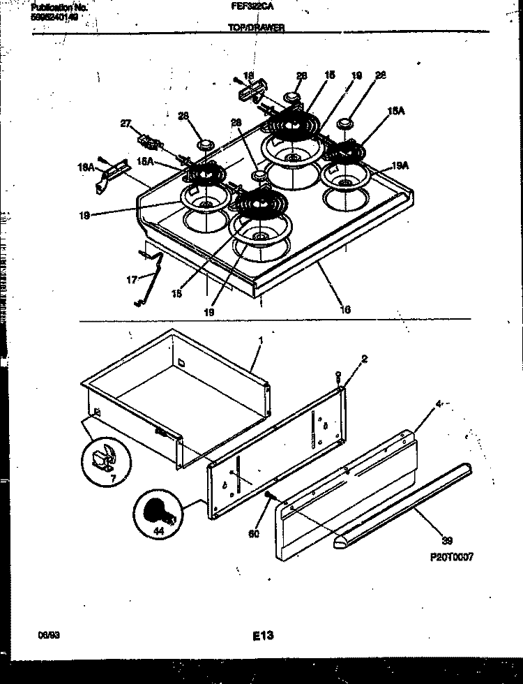 COOKTOP AND DRAWER PARTS Diagram and Parts List for FEF322CASA  Frigidaire Range