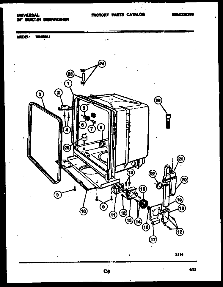 TUB AND FRAME PARTS Diagram and Parts List for DB400A1  Frigidaire Dishwasher