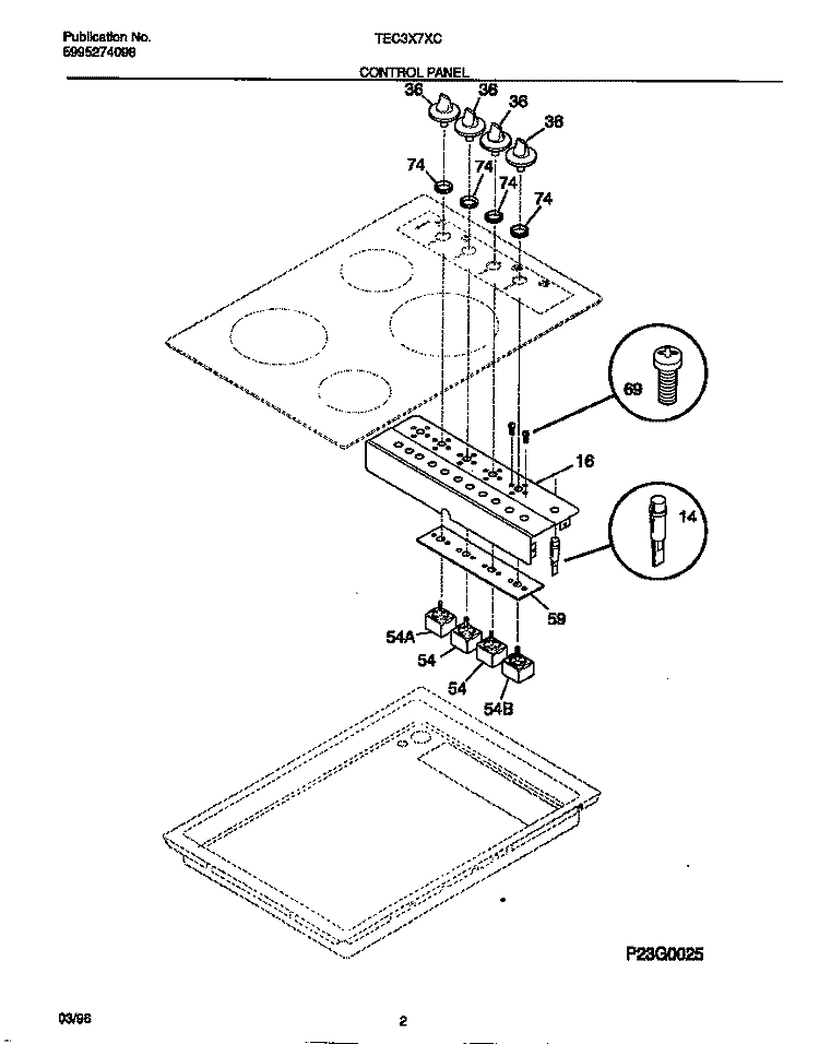 CONTROL PANEL Diagram and Parts List for TEC3X7XCSC  Tappan Cooktop
